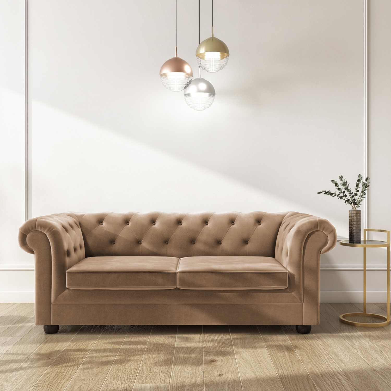 Read more about Beige velvet chesterfield pull out sofa bed seats 3 bronte